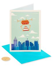 Drone Carrying Cake Birthday Greeting Card Image 2