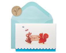 Bunny & Squirrel Boxed Blank Note Cards with Glitter 14-Count