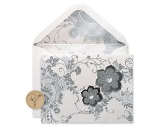 Lace and Flowers Handmade Boxed Blank Note Cards with Glitter 8-Count