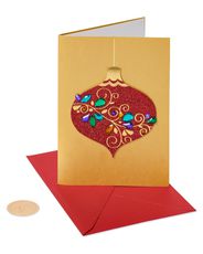 Red Glitter Holiday Ornament Christmas Cards Boxed 8-CountImage 6
