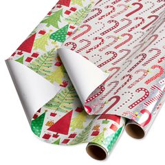 Christmas Trees and Candy Canes Holiday Wrapping Paper Set, 2 Rolls, 2 Ribbons, 5 Tags, 12 Labels