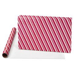 Candy Canes, Red + White Stripes, Hot Cocoa + Treats Holiday Wrapping Paper Bundle, 3 Rolls