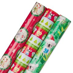 Forest Friends, Festive Friends, Koalas Holiday Wrapping Paper Bundle, 3 Rolls