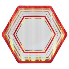 Gold & Red Stripes Christmas Dinner Plates, 8-Count