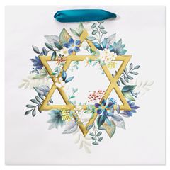 Star of David Large Hanukkah Holiday Gift Bag with Tissue Paper, 1 Bag, 9 Sheets