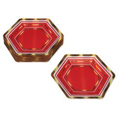 Gold & Red Stripes Christmas Dessert Plates, 8-Count