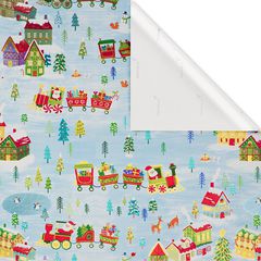 Gnomes and Santa Train Holiday Wrapping Paper Bundle, 2 Rolls
