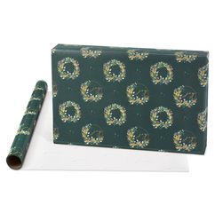 Holly, Wreath, Gold Holiday Wrapping Paper Bundle, 3 Rolls
