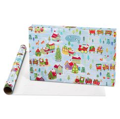 Gnomes and Santa Train Holiday Wrapping Paper Bundle, 2 Rolls