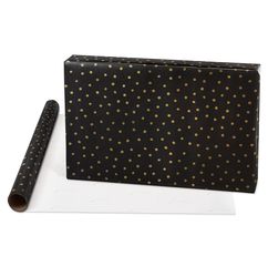 Black + Gold Dots, Joy, Stars Holiday Wrapping Paper Bundle, 3 Rolls