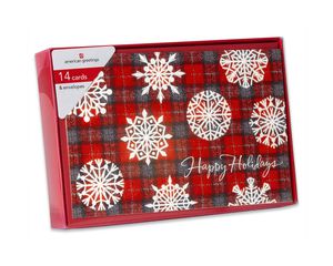Deluxe Plaid Snowflakes Christmas Boxed Cards and Red Envelopes, 14-Count