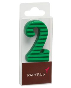 Green Stripes Number 2 Birthday Candle, 1-Count