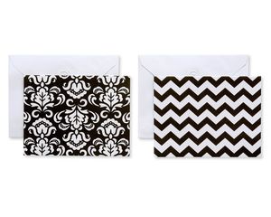Black and White Chevron and Damask Note Cards and White Envelopes, 50-Count