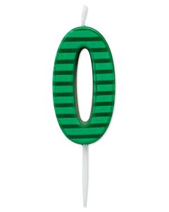 Green Stripes Number 0 Birthday Candle, 1-Count