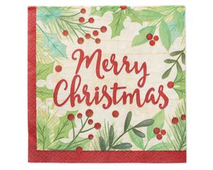 Merry Christmas Holly 16-Count Lunch Napkins