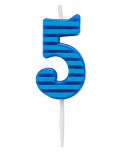 Blue Stripes Number 5 Birthday Candle, 1-Count