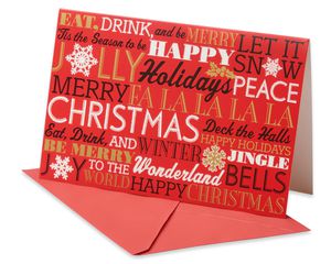Deluxe Christmas Words Boxed Cards and Red Envelopes, 14-Count