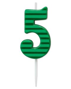 Green Stripes Number 5 Birthday Candle, 1-Count
