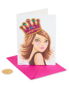 Girl With Crown Birthday Greeting Card - Designed by Bella Pilar 