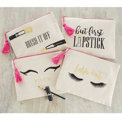 Mud Pie But First Lipstick Canvas Print Make-Up Case