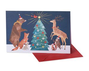 Forest Animals and Tree Christmas Boxed Cards and White Envelopes, 12-Count
