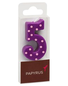 Purple Polka Dots Number 5 Birthday Candle, 1-Count