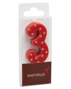 Red Polka Dots Number 3 Birthday Candle, 1-Count