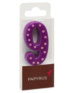 Purple Polka Dots Number 9 Birthday Candle, 1-Count