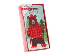 Christmas Bear Gift Card Holder Boxed Cards and White Envelopes, 8-Count
