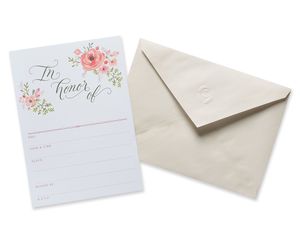 Floral Bridal Shower Invitations and Cream Envelopes, 20-Count