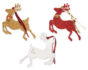 Gold Glitter Deer Holiday Tags