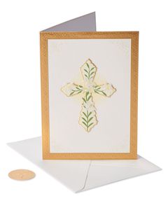 Cross With Flowers Religious Sympathy Greeting Card 