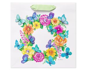 Butterflies and Floral Wreath Large Gift Bag - Designed by Bella Pilar, 1 Bag