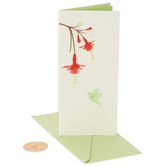 Hummingbird and Red Flowers Blank Greeting Card