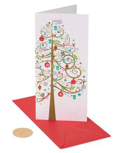 Tree Holiday Cards Boxed with Christmas Gift Card Holder, 16-Count