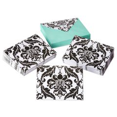 Black and White Damask Blank Note Cards and Envelopes, 50-Count