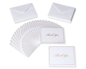 Gold Script Thank-You Cards and White Envelopes, 50-Count