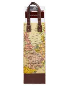 Map Beverage Gift Bag with White Tissue Paper, 1 Gift Bag and 8 Sheets of Tissue Paper