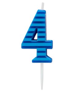 Blue Stripes Number 4 Birthday Candle, 1-Count