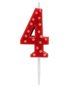 Red Polka Dots Number 4 Birthday Candle, 1-Count