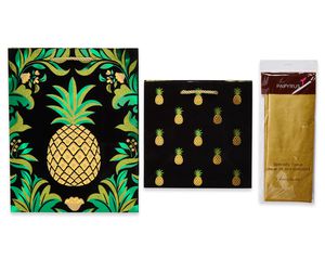 Gold Pineapple Gift Bags with Tissue Paper, 3-Count