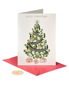 Metallic Christmas Tree and Gifts Christmas Cards Boxed, 12-Count