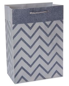 Small Silver Chevron Stripes with Glitter Gift Bag