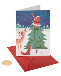 Santa Reaching for a Holiday Star Christmas Cards Boxed, 14-Count