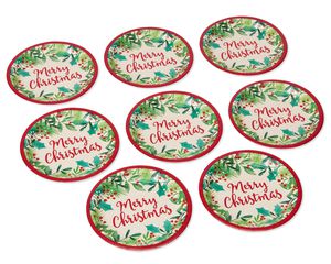 Merry Christmas Holly 8-Count Dessert Plate