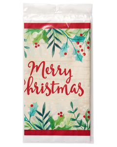 Merry Christmas Holly Plastic Table Cover