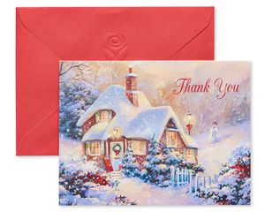 Snowy House in the Woods Christmas Thank You Note Cards, 25 Count