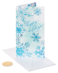 Watercolor Snowflakes Happy Holidays Greeting Card
