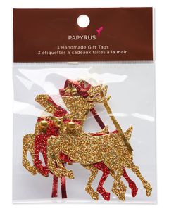 Gold Glitter Deer Holiday Tags