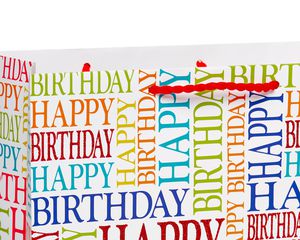 Happy Birthday Text with Red Glitter Medium Gift Bag